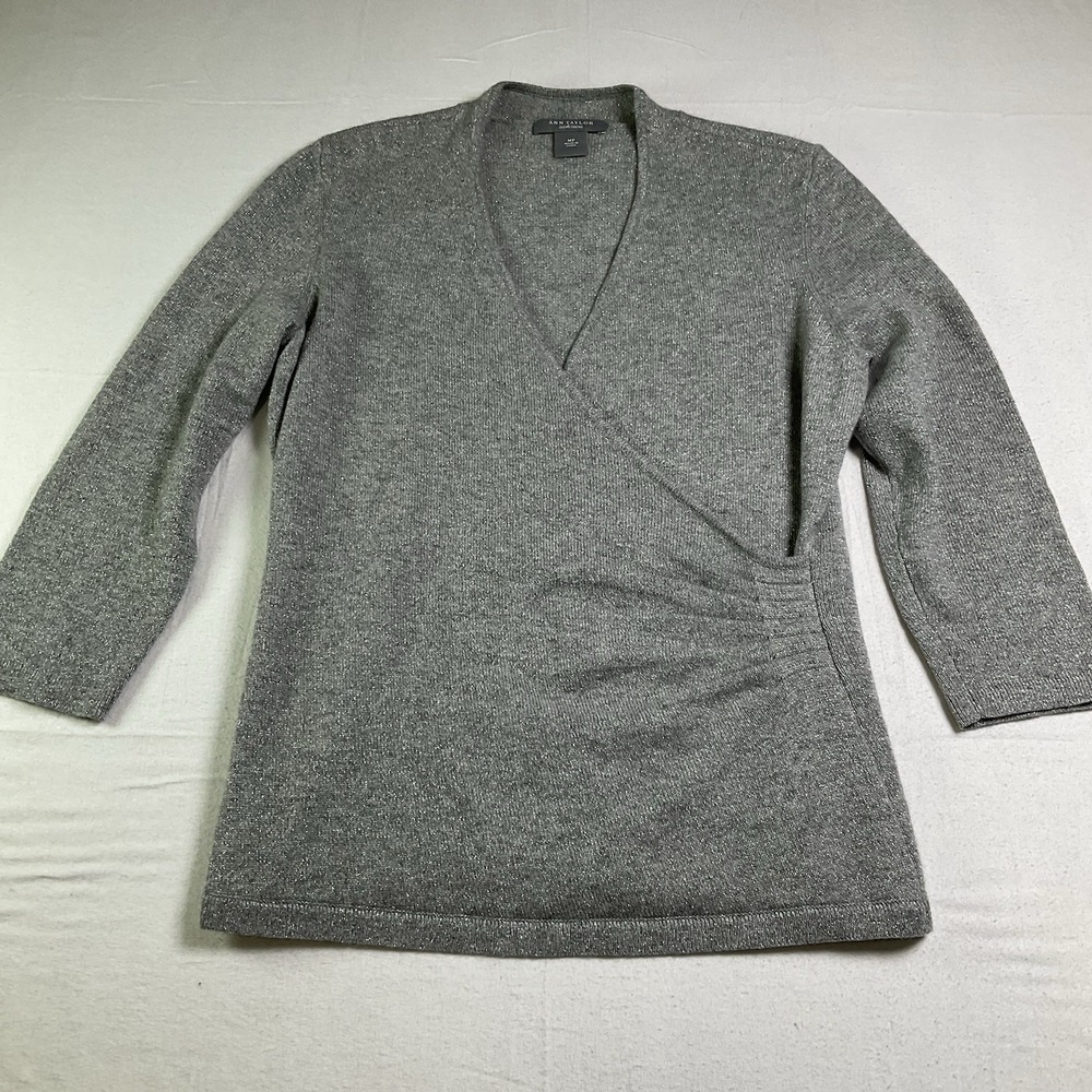 Ann Taylor Women 100% CASHMERE SparkleLurex Knit Gray Sweater Party Size MP 658